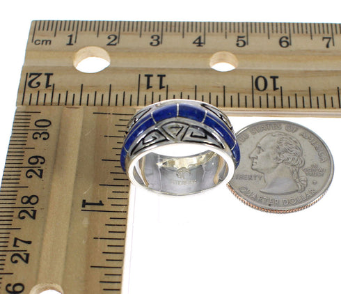 Lapis Inlay Water Wave Southwestern Authentic Sterling Silver Ring Size 7-1/2 WX61038